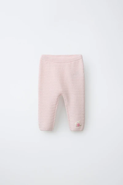 EMBROIDERED FLORAL KNIT PANTS