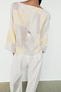 Blouse à col bateau imprimé patchwork