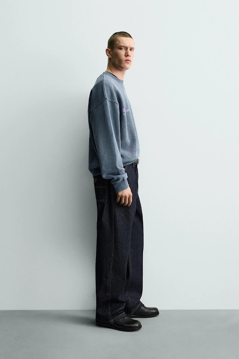 WASHED SWEATSHIRT WITH PRINTED TEXTS