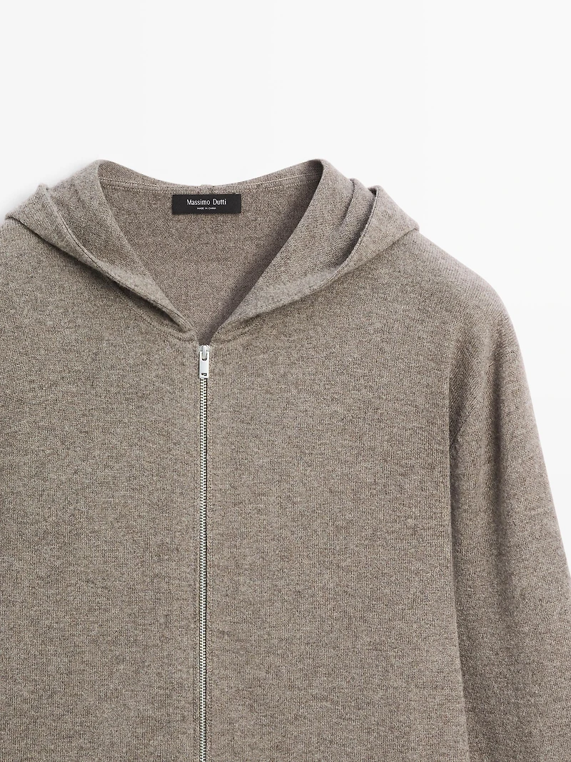 Wool blend knit cardigan with hood