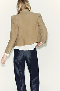FAUX SUEDE BLAZER WITH PADDED SHOULDERS