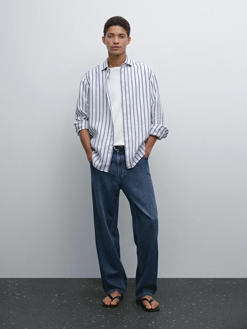 Regular fit striped linen shirt