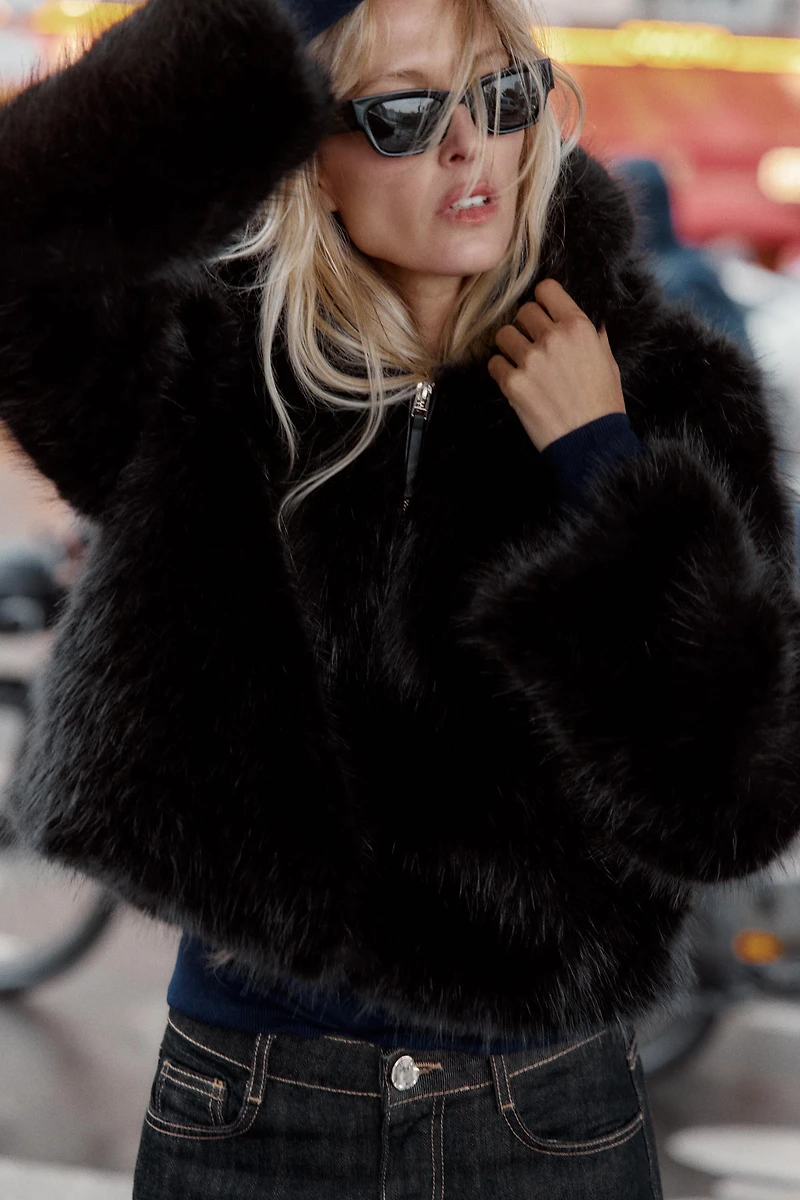 FAUX FUR HOODIE JACKET