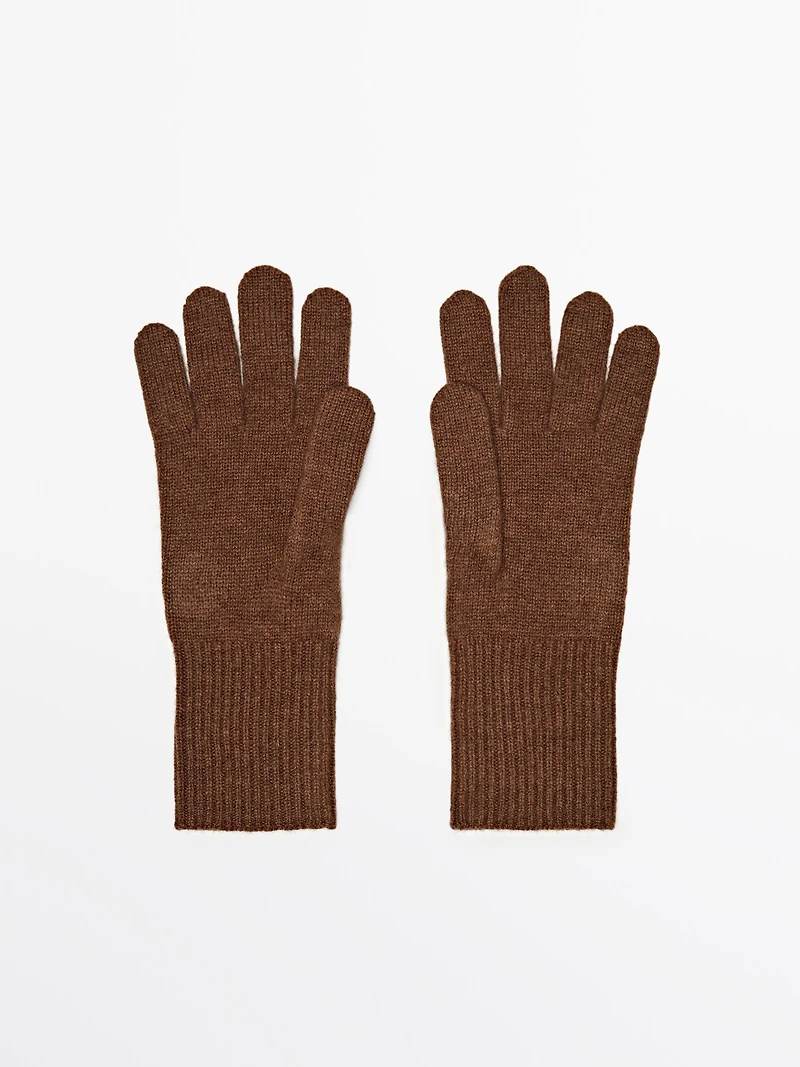 Wool blend knit gloves