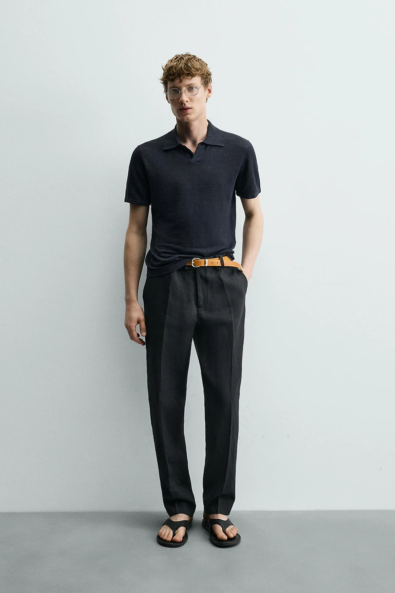 REGULAR FIT 100% LINEN KNIT POLO SHIRT