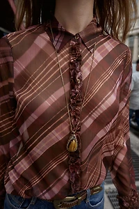 SEMI-SHEER PLAID BLOUSE