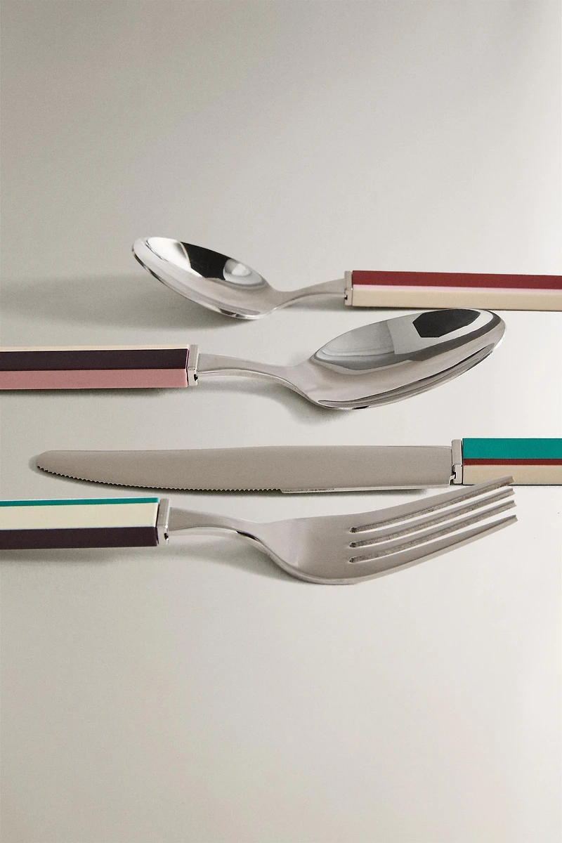 ENSEMBLE COUVERTS 4 PIÈCES MANCHE RAYURES X COLLAGERIE