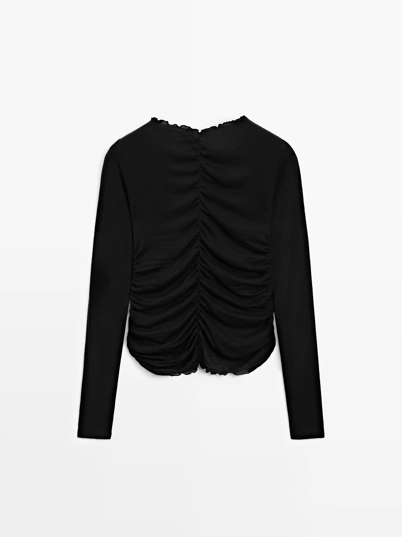 Gathered long sleeve T-shirt