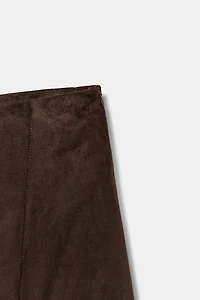 ASYMMETRIC FAUX SUEDE MIDI SKIRT