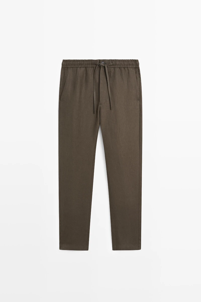 100% linen trousers with herringbone detail