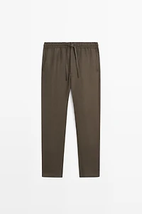 100% linen trousers with herringbone detail