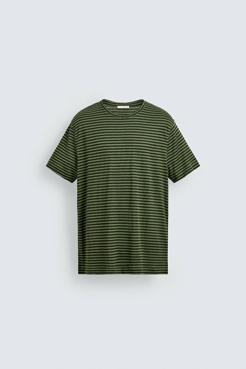REGULAR FIT STRIPED LINEN BLEND T-SHIRT