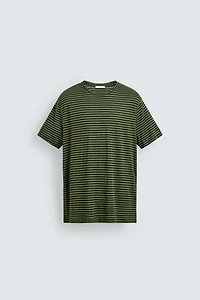 REGULAR FIT STRIPED LINEN BLEND T-SHIRT