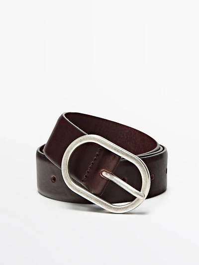 Nappa leather belt with oval buckle