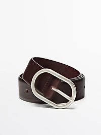 Nappa leather belt with oval buckle