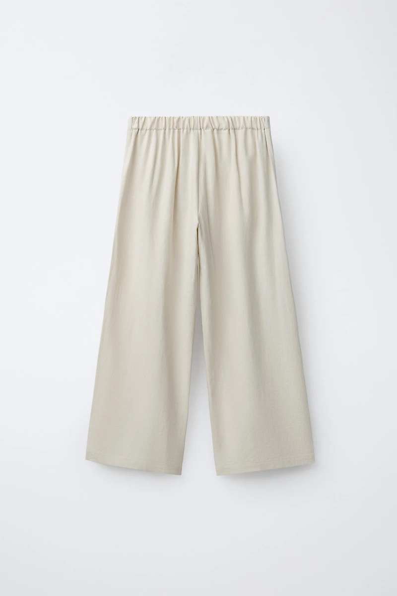 LINEN AND COTTON WIDE LEG BEADED PANTS