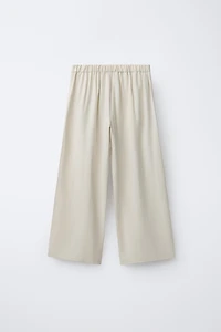 LINEN AND COTTON WIDE LEG BEADED PANTS