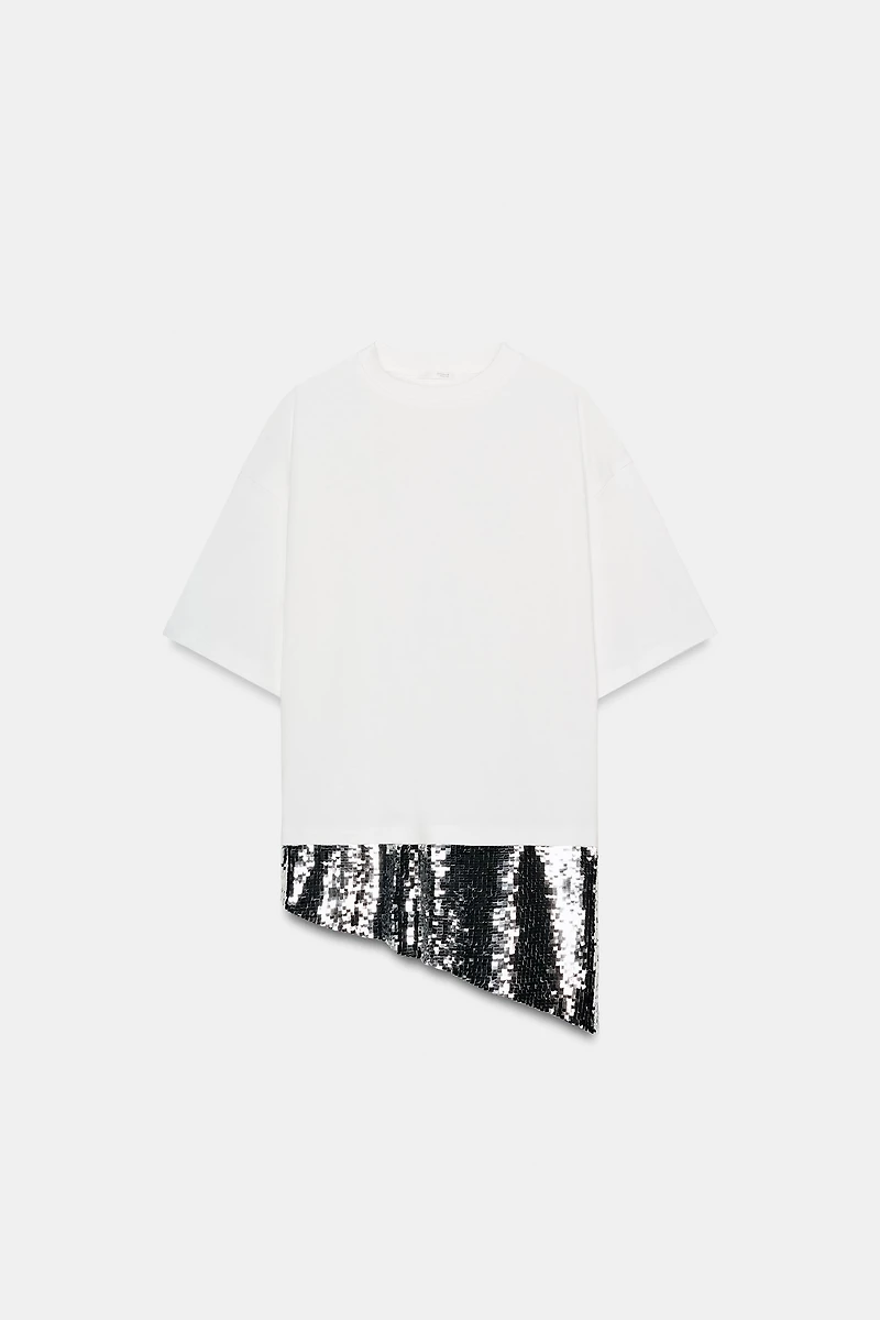 T-SHIRT ASYMÉTRIQUE PAILLETTES