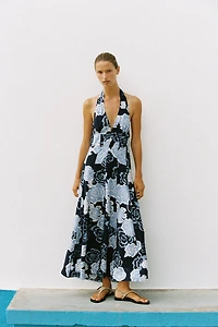 ROBE MI-LONGUE HALTER À IMPRIMÉ FLORAL