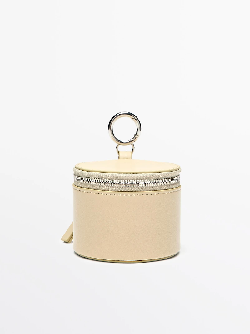 Round nappa leather bag with rhinestones