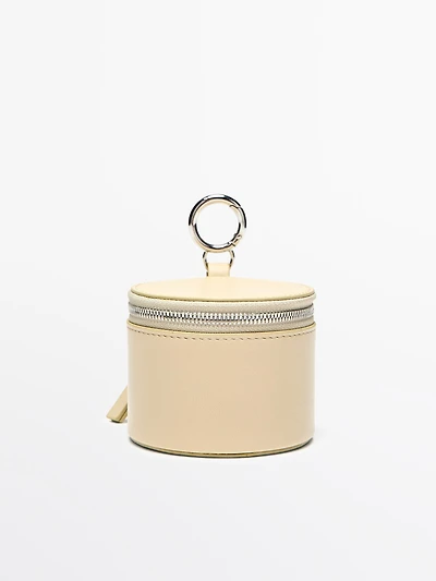 Round nappa leather bag with rhinestones