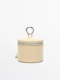 Round nappa leather bag with rhinestones