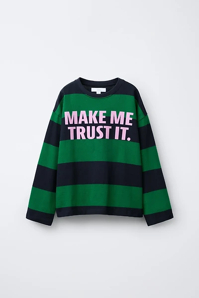 HEAVYWEIGHT STRIPED TEXT T-SHIRT