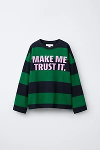 HEAVYWEIGHT STRIPED TEXT T-SHIRT