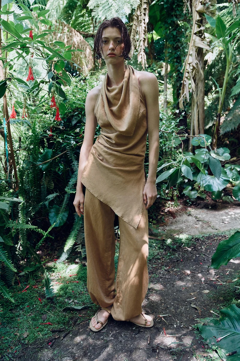 ASYMMETRIC LINEN HALTER TOP