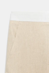 STRAIGHT LEG LINEN PANTS WITH CONTRAST WAIST