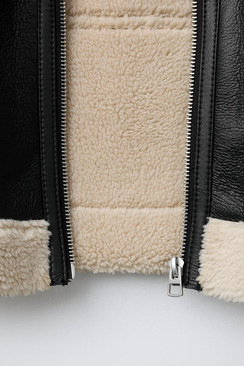 DOUBLE FACED FAUX LEATHER SHEARLING JACKET