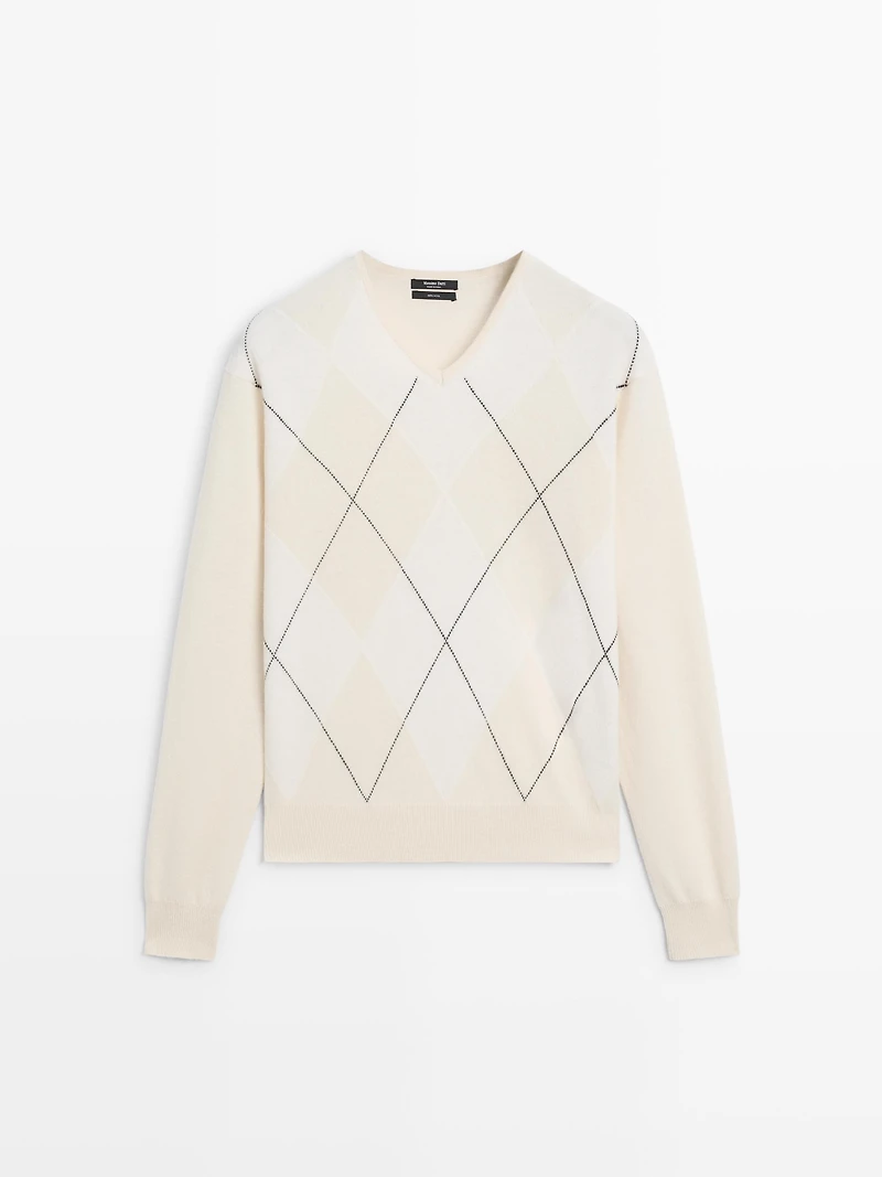 Wool argyle knit sweater