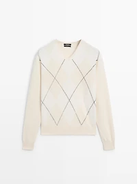 Wool argyle knit sweater
