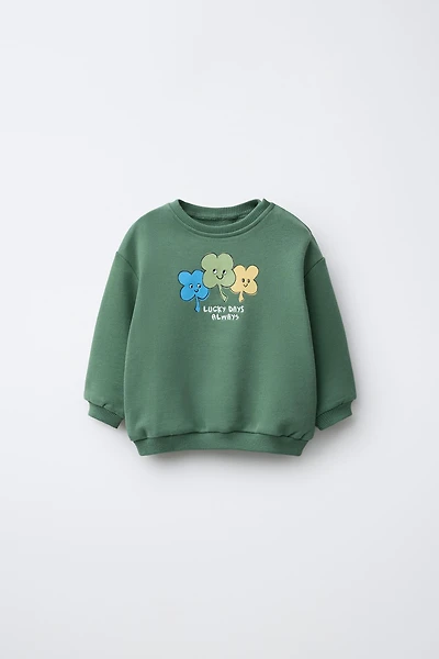 CLOVER PRINT AND EMBROIDERED TEXT SWEATSHIRT