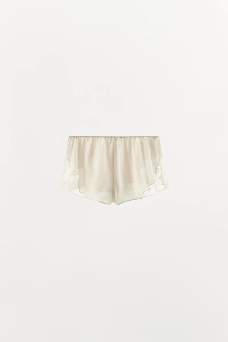 SATIN EFFECT LACE PAJAMA SHORTS
