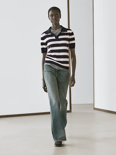 Striped knit polo sweater