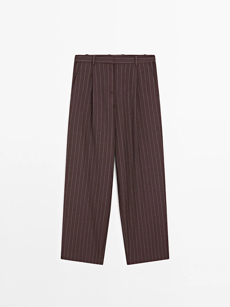 Darted pinstripe trousers