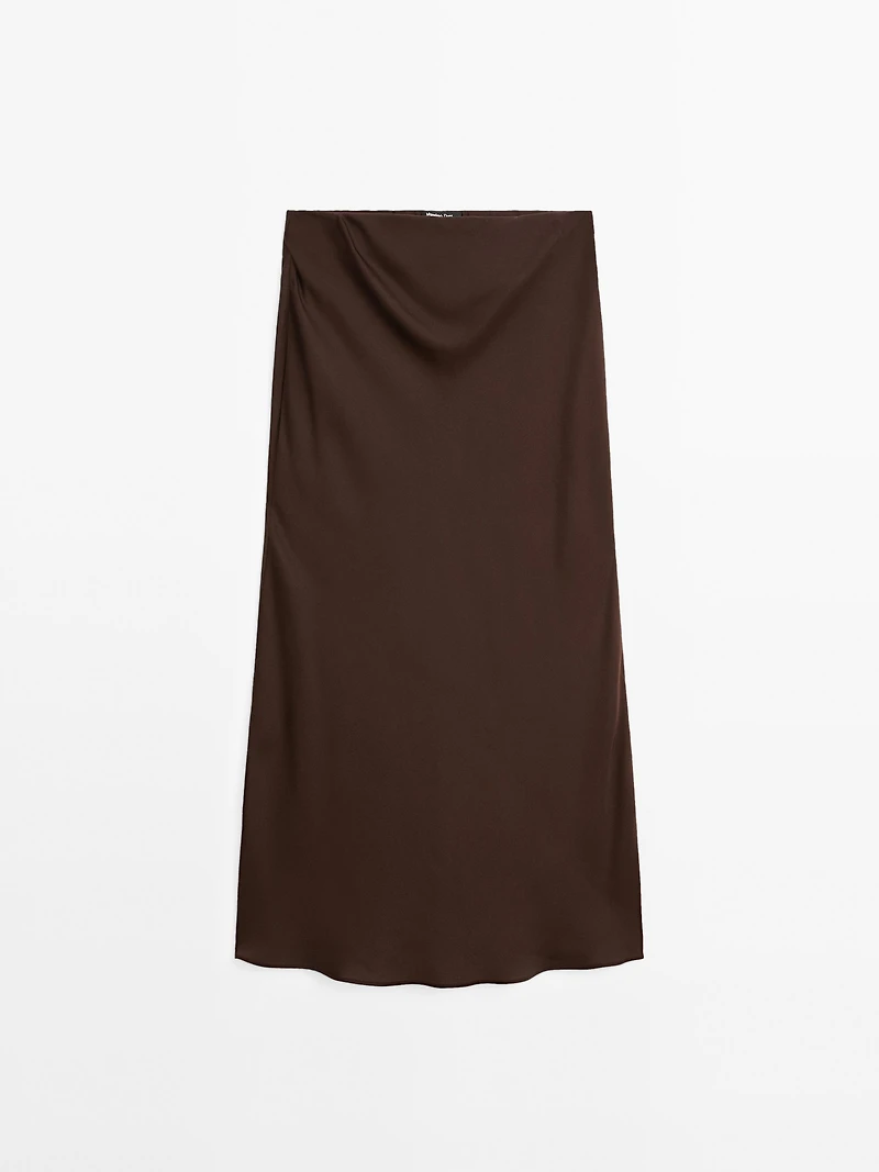 Jupe midi fluide en tissu satiné