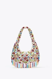 OVAL BAG WITH FLORAL EMBROIDERY