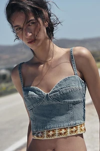 TOP Z1975 DENIM BIMATIÈRE CROCHET