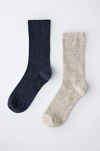 TWO-PACK OF LONG BUTTON-PRINT SOCKS