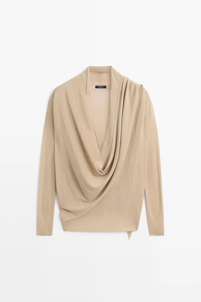Draped wrap-effect knit cardigan