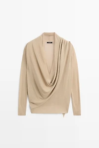 Draped wrap-effect knit cardigan