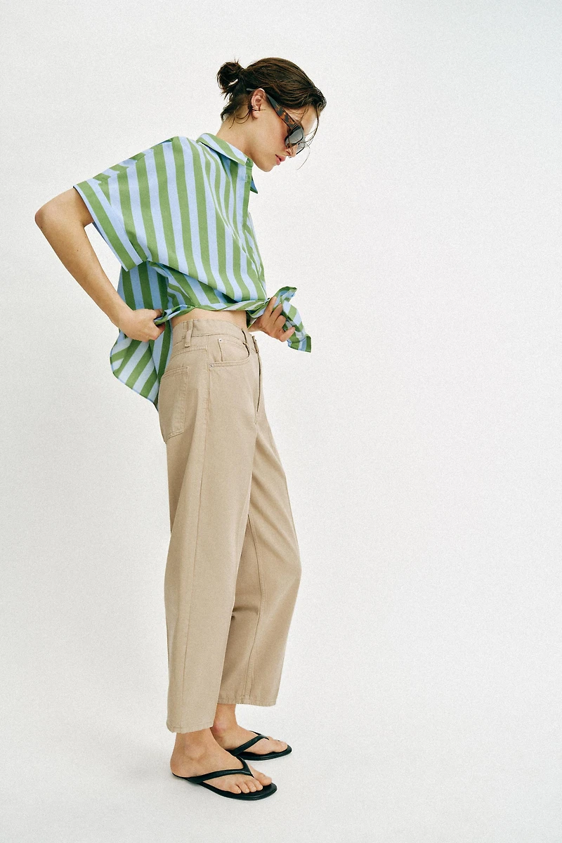 IRONED STRIPE BARREL PANTS