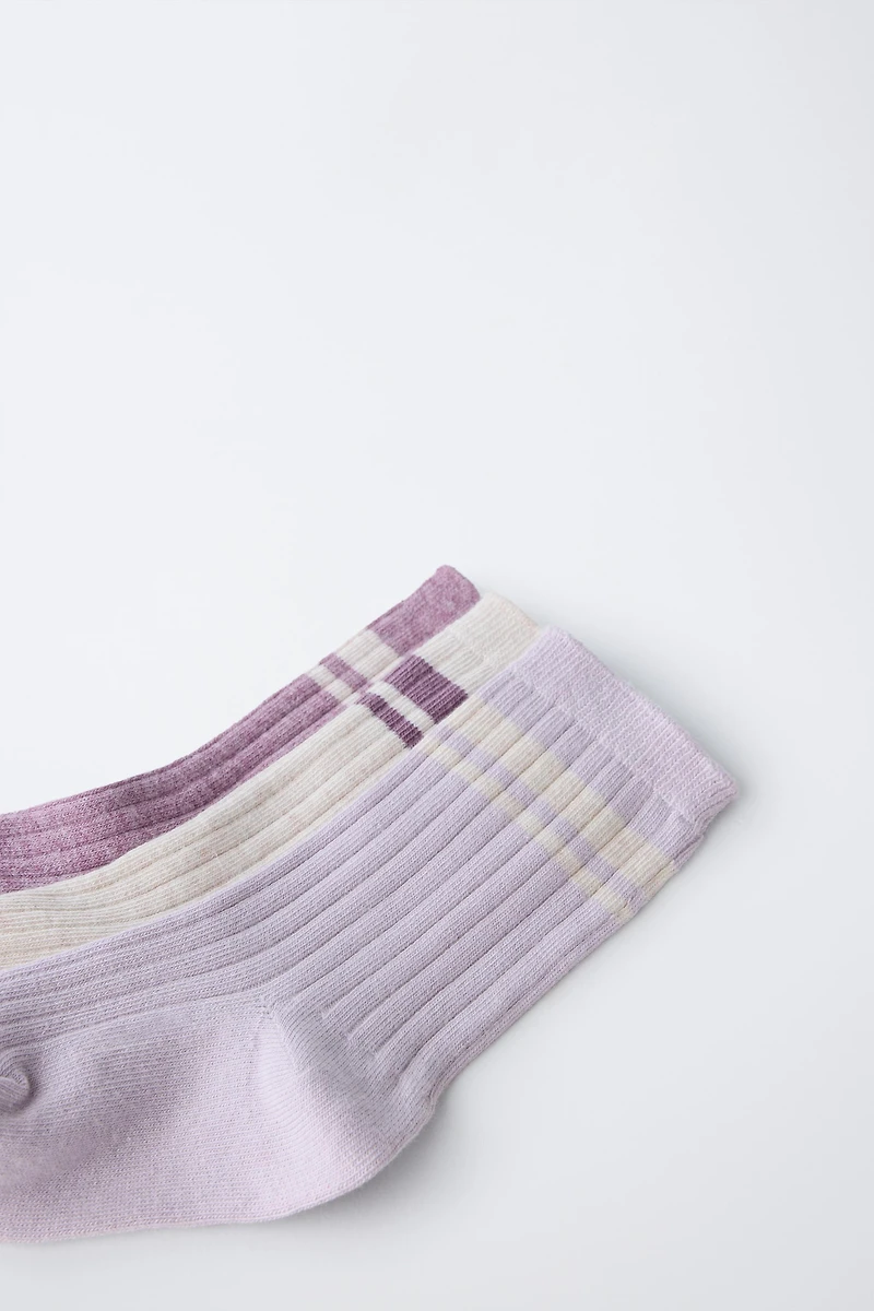 LOT DE TROIS PAIRES CHAUSSETTES LONGUES À RAYURES