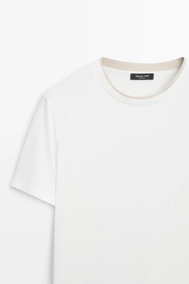 Linen and cotton double-collar T-shirt