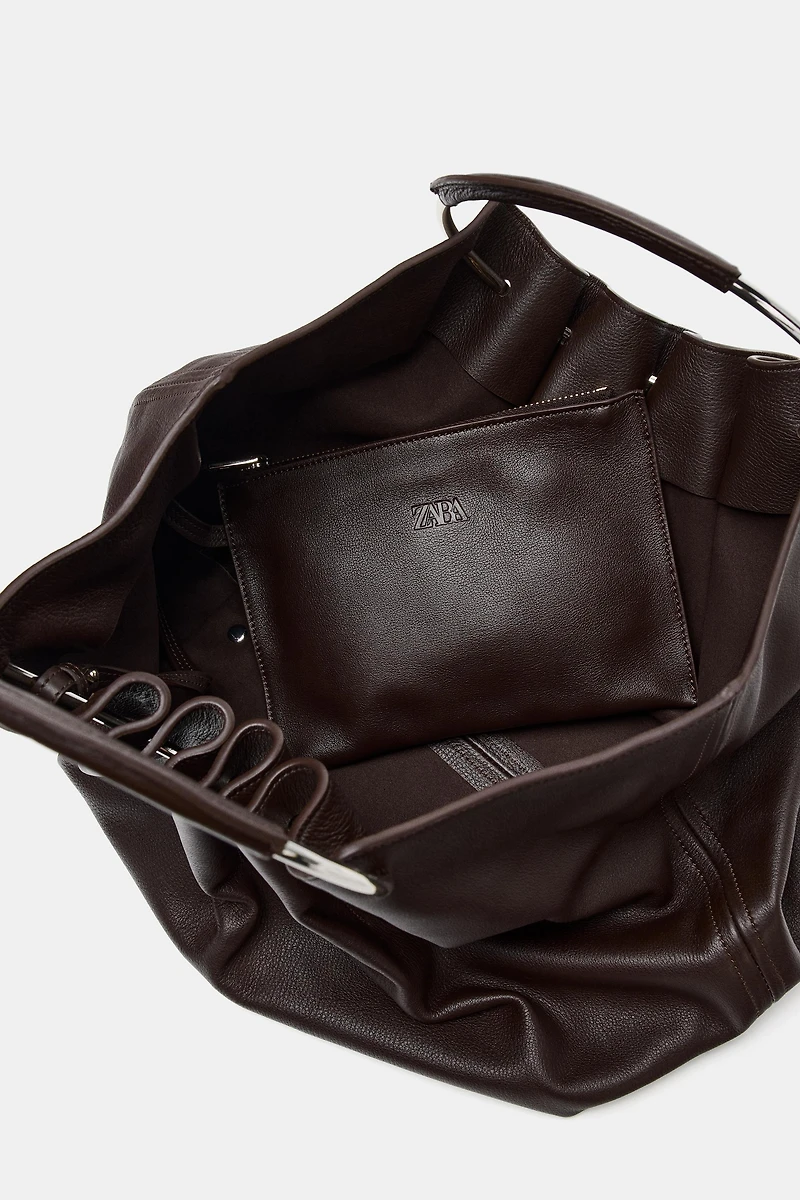 SAC SEAU EN CUIR ANSE RIGIDE
