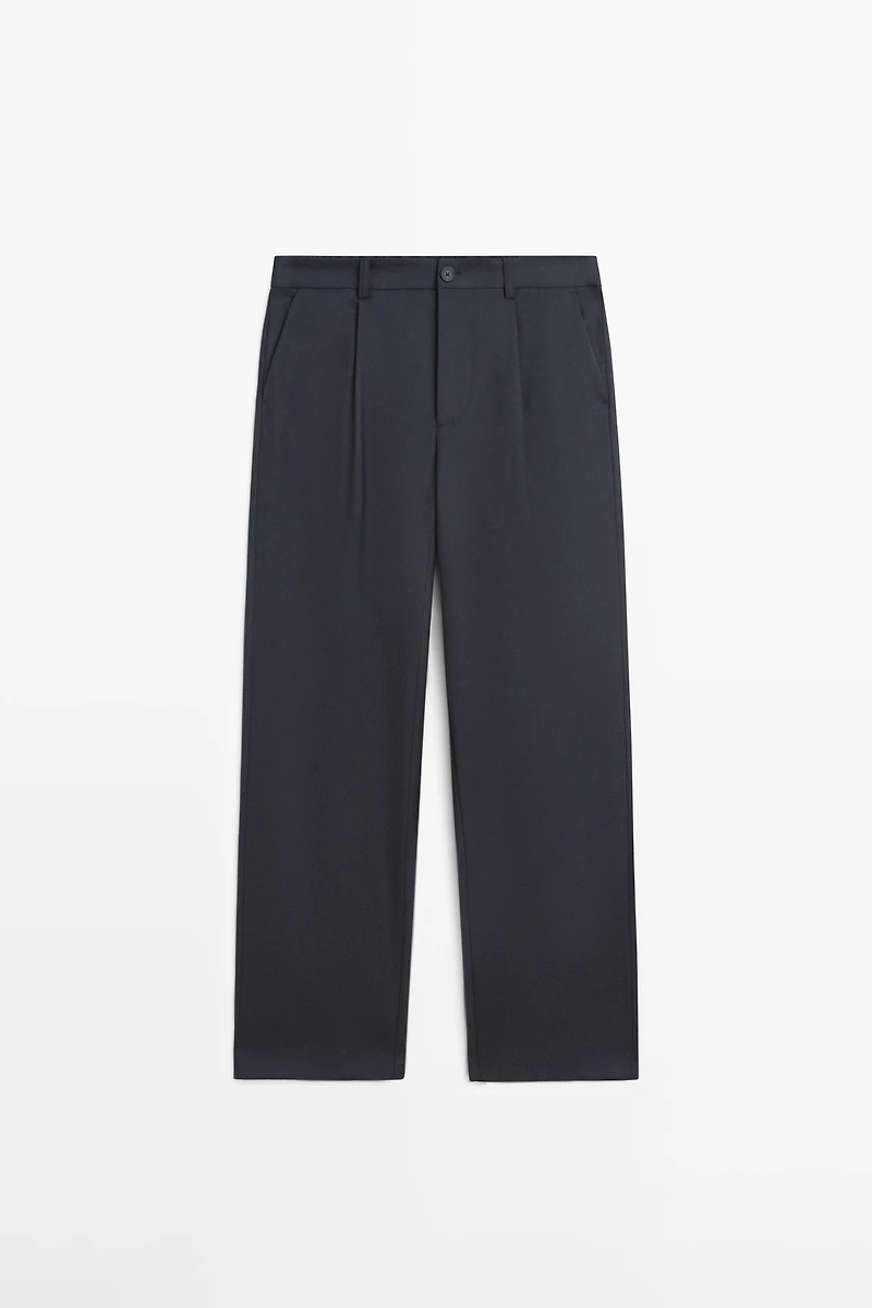 Relaxed fit wool blend trousers with darts