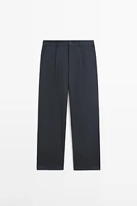 Relaxed fit wool blend trousers with darts