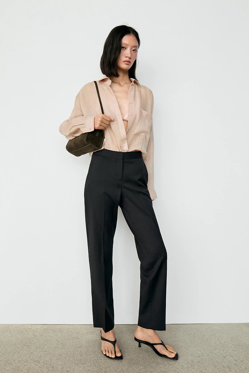 100% cool wool straight-leg pants